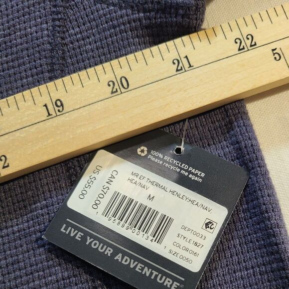 NWT Eddie Bauer Thermal Henley M Heather Navy Long Sleeve Outdoor Shirt - Picture 6 of 9